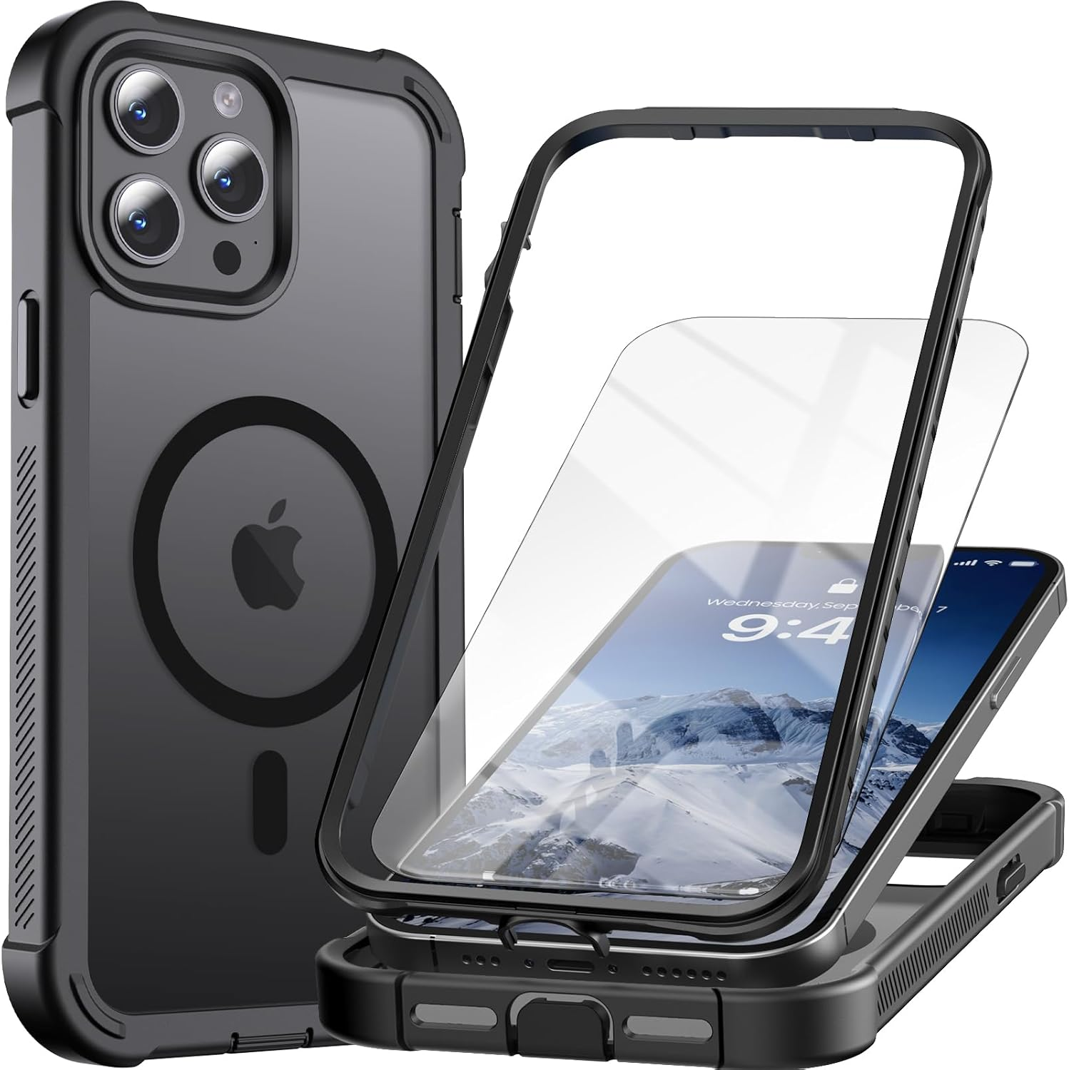 RATCASE Magnetic for iPhone 13 Pro Max Case with Screen Protector-Black